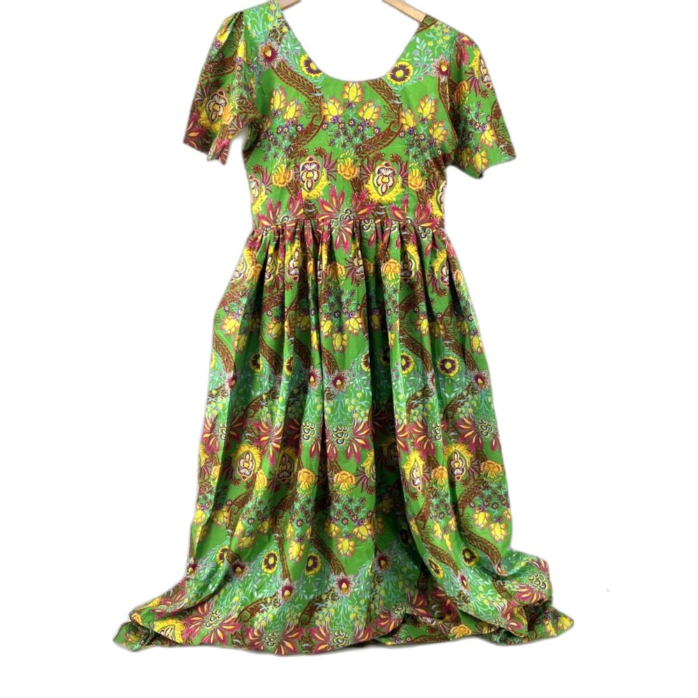 Vtg 70s Handmade Psychedelic Floral Maxi Dress Cottagecore Prairie Core Hippie